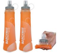 MARCHWAY Soft Hydration Flask with Wide Mouth, 300ml/500ml Collapsible TPU Water Bottle, Leakproof Portable Flexible for Running, Hiking, Cycling, Climbing, Gym, Travel (2pcs Orange 300ml)