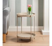 Marcie Round Scalloped Edge Side Table Almond
