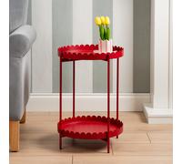 Marcie Round Scalloped Edge Side Table Cherry Red