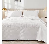 MarCielo 3-Piece 100% Cotton Oversized Bedspread Lightweight Quilt Coverlet Embroidery Farmhouse Bedding Set T0 (Bright White, Oversized Queen (100"x106"))