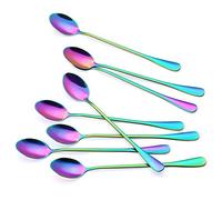 Marco Almond Rainbow Titanium Long Handle Spoons, Colorful Plated Latte Spoon, Stainless Steel Ice Cream Spoon, Iced Tea Spoon,Cocktail Stirring,Tea, Coffee, Milkshake Dessert Spoons, Pack of 8