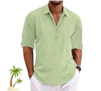 Marco Luca Classic Shirt - 2025 New Mens Linen Shirts Long Sleeve, Summer Casual Ffmani Shirts Mens (Green,3XL)