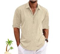 Marco Luca Classic Shirt - 2025 New Mens Linen Shirts Long Sleeve, Summer Casual Ffmani Shirts Mens (Khaki,L)