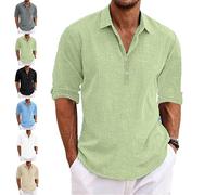 Marco Luca Classic Shirt, Ffmani Shirts Mens Linen Long Sleeve Button-Up Lapel Shirts Casual Summer Beach Shirt (Green,XL)