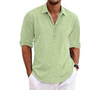 Marco Luca Classic Shirt, Mens Linen Long Sleeve Button-Up Lapel Shirts, Ffmani Shirts, Loose Fit Summer (UK, Alpha, XXL, Regular, Regular, Green)