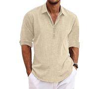 Marco Luca Classic Shirt, Mens Linen Long Sleeve Button-Up Lapel Shirts, Ffmani Shirts, Loose Fit Summer (UK, Alpha, 3XL, Regular, Regular, Khaki)
