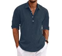 Marco Luca Classic Shirt, Short Ffmani Shirts Mens Linen Long Sleeve Button-Up Lapel Shirts Beach Summer Casual Shirt (Navy Blue,XXL)