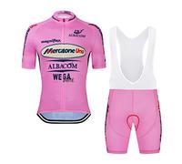 Marco Pantani Pink Pro Team Retro Mercatone Uno Cycling Jersey Set Mens Summer Short Sleeve Breathable MTB Bike Clothing Bib Sets 9D Gel Pad(2XL)