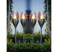 Marco Paul 1 Flame Effect Solar Torch Lights with LED Flame 60cm in Silver Marco Paul Silver