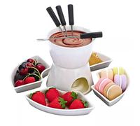 Marco Paul 10 Piece Chocolate Fondue Ceramic Set Including White Fondue Pot with 4 Serving Bowls, 4x Forks Marco Paul White
