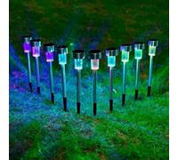 10 x Solar Powered Colour Changing LED Stake Lights Garden
