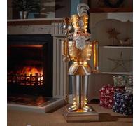 Marco Paul 120cm LED Nutcracker Soldier Extra Large Gold and White Christmas Decoration Battery Operated Indoor Ornament with Auto Timer Novelty Seasonal Home Decor