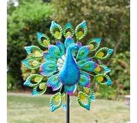 Marco Paul 130cm Colourful Peacock LED Solar Powered Wind Sculpture in Blue Marco Paul Blue