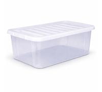 Marco Paul 14L Storage Box with Lid Clear Storage Box Plastic Boxes with Lids Stackable Storage Bin Space Saving Home Storage Organiser for Clothes Toys Kitchen Cupboard Garage