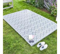 Marco Paul 150 x 210cm Large Outdoor Rug - Grey Diamond Design Waterproof Garden Rug - Reversible Outdoor Mat for Patio Balcony Deck Poolside, Lightweight Camping Rug, Portable Picnic Blanket,
