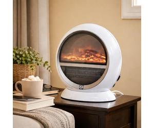 Marco Paul 1500W White Free Standing Electric Fireplace Heater with Realistic LED Flame and Log Effect Energy Efficient Low Energy Silent Mains Powered Fan Space Heater for Home