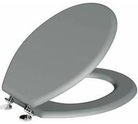 Marco Paul 18" Grey Wooden Toilet Seat Bathroom Quick Release Heavy Duty Hinges Rust Resistant Fittings Universal Fit Durable Lightweight Comfortable Plain Smooth MDF Finish For Oval Toilet Seat Bowls