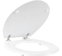 Marco Paul 18 Inch White Wooden MDF Toilet Seat - Universal Oval Toilet Seat with Adjustable Chrome Hinges, Easy Clean Bathroom Seat for Home, En-Suite & Office