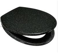 Marco Paul 18" Standard Traditional Black Glitter Wooden MDF Toilet Seat Universal Adjustable to Fit Most Toilets Oval Seat with Hinges & Parts Bathroom En-Suite Office Home Indoor (18" Black Glitter)