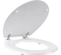Marco Paul 18” White Toilet Seat Wooden Oval Design Universal Fit Heavy Duty Quick Release Hinges Easy Clean Bathroom Accessory MDF Finish Durable Rust Resistant Easy Installation