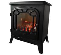 Marco Paul 1850W Black Free Standing Electric Fireplace with Real Flame Effect Multiple Heat Settings and Thermostat Low Energy Silent Mains Powered Heater for Home Living Room or Bedroom