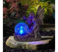 Marco Paul 19cm Bronze Resin Fairy with Crystal Ball Solar Garden Ornament Marco Paul Multicolor