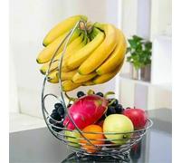 Marco Paul 2 in 1 Chrome Fruit Bowl Basket & Banana Hook Hanger Stand Holder Apple Orange in Silver Marco Paul Silver