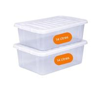 Marco Paul 2 Pack 14L Storage Boxes with Lids Clear Storage Boxes Plastic Storage Containers Stackable Storage Bins Space Saving Home Storage Organiser Boxes for Clothes Toys Kitchen Cupboard Garage