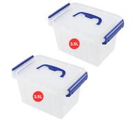 Marco Paul 2 Pack 3.5L Small Storage Box with Clip Lock Lid - Stackable Containers with Handle - Clear Plastic Storage Boxes with Lids for Home Storage, Kitchen Organisation, Picnic & Lunch Box