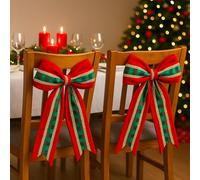 Marco Paul 2 Pack Christmas Chair Bows - Large Red and Green Fabric Bows with Tartan Detail - Luxury Xmas Dining Chair Decorations - Festive Table Décor, Door Bows, Wreath Bows & Holiday Accessories