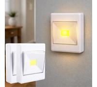 Marco Paul 2 Pack COB LED Cordless Night Lights - Battery Operated Stick On Wall Lights with Switch - Portable Cupboard, Wardrobe & Under Cabinet Lights for Bedroom, Kitchen, Garage & Stairs