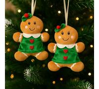 Marco Paul 2 Pack Gingerbread Man Christmas Tree Baubles - 20cm Plush Hanging Gingerbread Girl Tree Pendants - Xmas Decoration for Wall Decor, Christmas Stocking Filler, Crafts & Table Centrepiece