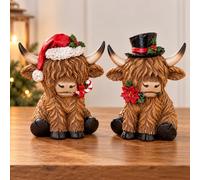 Marco Paul 2 Pack Highland Cow Christmas Ornaments Resin Festive Figurines | Set of 2 Highland Cows, Free Standing, Decorative Highland Cow Ornaments, Resin Materials