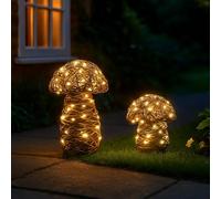 Marco Paul 2-Pack InLit Rattan Mushroom Decorations - Faux Wooden Mushrooms Ornaments with Warm White LEDs For Indoor & Outdoor Use, Autumn Table Centrepiece & Garden Ornaments