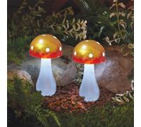 Marco Paul 2 Pack of Red Resin Mushroom Solar Powered Garden Ornament 28cm Marco Paul Red