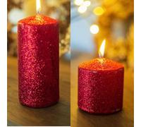 Marco Paul 2 Pack Red Glitter Pillar Candle Pair Small and Large Long Burn Time Candles Long Burning Candle Lantern Light Long Lasting Centrepiece Wedding Party Decoration Ornament Gift