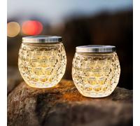 Marco Paul 2 Pack Warm White Dimpled Jar LED Solar Garden Lights in Clear Marco Paul Clear