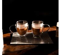 Marco Paul 2 Pcs Double Walled Glass Coffee Mug Espresso Coffee Cups 450ml Coffee Glasses Coffee Cup Insulated Latte Cappuccino Cups Tea Glass Mugs for Hot Drinks With Handles Espresso Cups