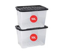 Marco Paul 2 x 50 Litre Storage Boxes with Lids Set of 3, Sturdy 50L Clear Stackable Plastic Storage Box With Lid Containers For Home, Kitchen, Moving, Garage & Office