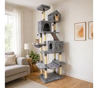 Marco Paul 206Cm Extra Tall Cat Tree Tower Multi-Level Cat Condo With Scratching Posts, Hammocks, Caves & House Grey
