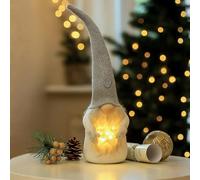 Marco Paul 29cm Grey LED Christmas Gonk - Soft Plush Light Up Nordic Santa Ornament - Battery-Operated Warm White Pre-Lit Gnome for Indoor Xmas Décor, Table, Mantel & Window Display