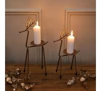Marco Paul 2pc Metal Reindeer Pillar Candle Holders in Bronze Marco Paul Bronze