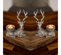 Marco Paul 2pc Silver Stag Christmas Tea Light Candle Holder Set Marco Paul Silver
