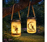 Marco Paul 2Pc Solar Powered Hanging Fairy Lantern Frosted Glass With 30 Leds