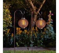 Marco Paul 2Pc Solar Powered Stake Lantern Lights Flame Effect For Garden