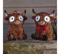 Marco Paul 2pck Solar Highland Cow Garden Ornaments in Brown Marco Paul Brown