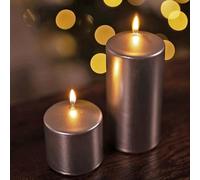 Marco Paul 2Pcs Metallic Silver Pillar Candles Long Burning 15cm Tall & 7.5cm Small Unscented Non Toxic Candles Decorative Candle Set for Christmas Home Decoration Gift Housewarming Gifts for Women