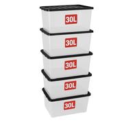 Marco Paul 3 Large Clear Storage Box 30L - Nestable Multipurpose Large Storage Containers with Black Lids, Under Bed Storage Box with Lid for Kitchen, Garden, Home