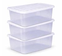 Marco Paul 3 Pack 14L Storage Boxes with Lids Clear Plastic Storage Boxes Stackable Storage Bins Space Saving Home Storage Organiser for Clothes Toys Kitchen Cupboard Garage
