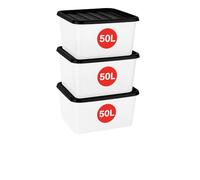 Marco Paul 3 Pack 50 Litre Storage Boxes with Lids, Sturdy 50L Clear Stackable Plastic Storage Box Containers For Home, Kitchen, Moving, Garage & Office Kids Bedroom Organiser